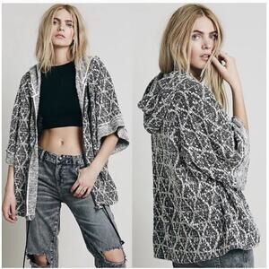 FREE PEOPLE | Santa Fe Kimono Hoodie 3/4 Sleeve Full Zip Jacket Oversized | XL
